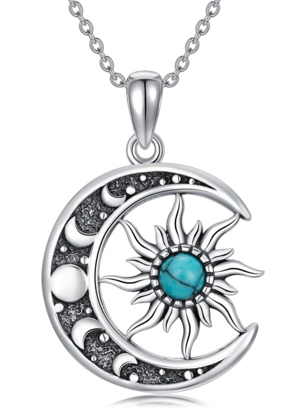 Sterling Silver Sun and Moon Necklace with Birthstone Pendant - Celestial